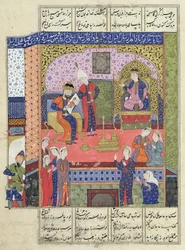 Ms D-184 fol.381a Persian kuninkaan palatsin sisustus, kuvitus "Shahnamasta" (kuninkaiden kirja), kirjoittanut Abu